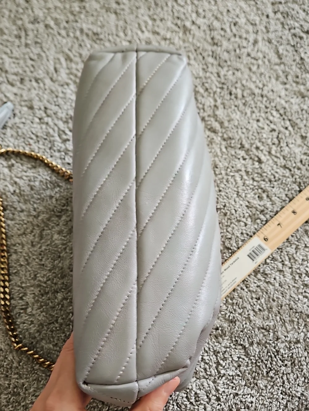 Tory Burch Quilted Leather Shoulder Bag in Light Gray